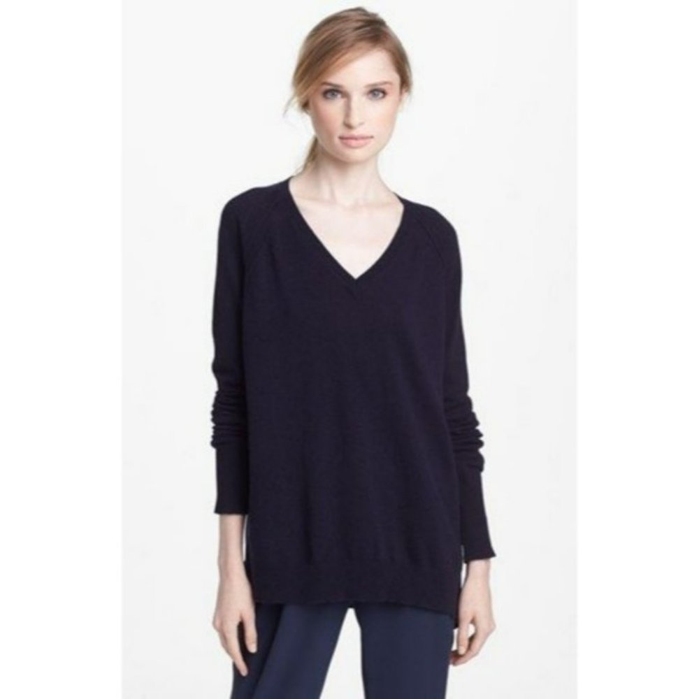 VINCE Black Silk Back Wool Cashmere V Neck Sweater XS